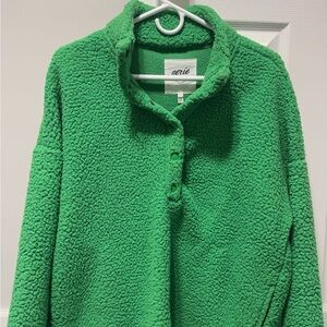 Aerie Green Fleece Pullover Jacket